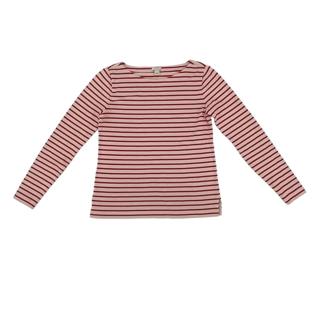 J. Crew Cream Red Striped Cotton Long Sleeve Boat Neck Top Size XS Women's